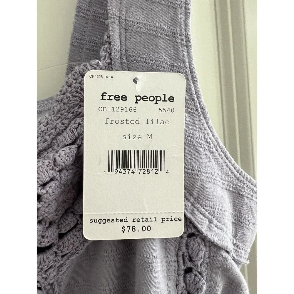 NWT Free People Sweet Something Crochet Knit Frosted Lilac Crochet Tank M
